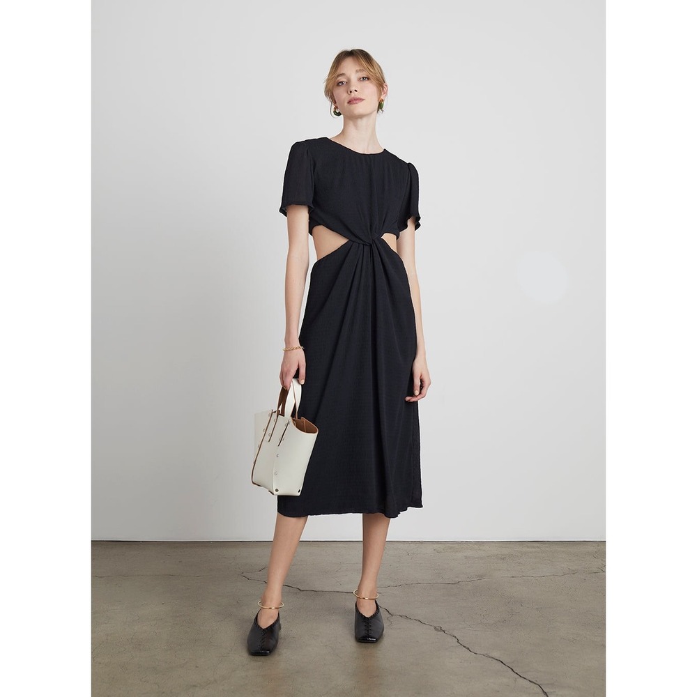 Who What Wear Collection Drew Chiffon‎ Plisse Dress Black Side Cutout Midi M NEW